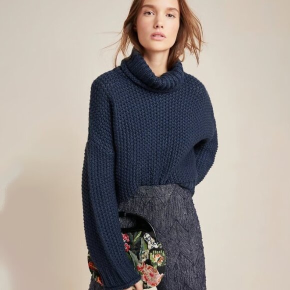 The Odells Slouch Knit Chunky Turtleneck Sweater Navy Size XS - Picture 1 of 4